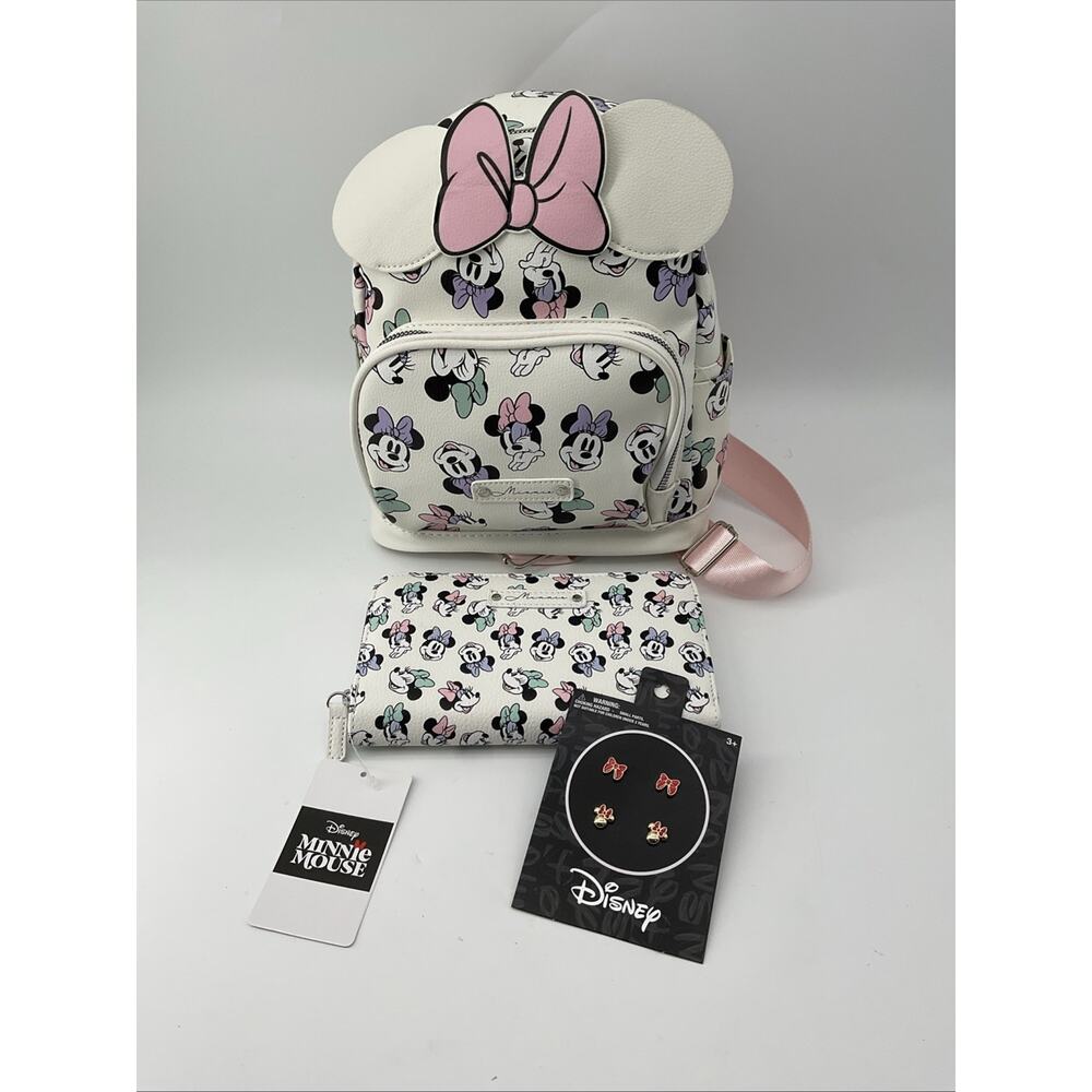 Disney Minnie Mouse Backpack Bag and Wallet & Earrings Aldi NEW Fast shipping